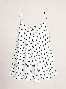 Rometta Camiseta de tirantes finos con espalda cruzada, dobladillo con doble volante y lunares, para mujer de talla grande - Blanco - Ver 2