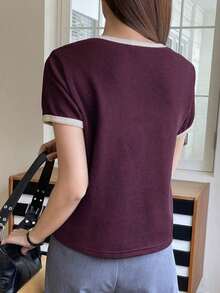 Camiseta de manga corta con dobladillo para mujer, Pascua - Burdeos - Ver 2