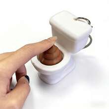 1pc Funny Toilet Poop Button Keychain, Prank Stress Relief Pendant - White - View 2
