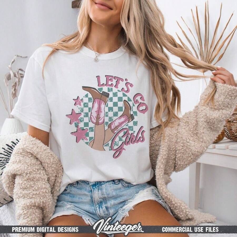 Go Girls | Retro Cowgirl Style Sublimation | Instant Download | Cowgirl Boots PNG | Retro Cowgirl Shirt | Western Girl PNG | Country Of Papua New Guinea - 白色 - 查看 1
