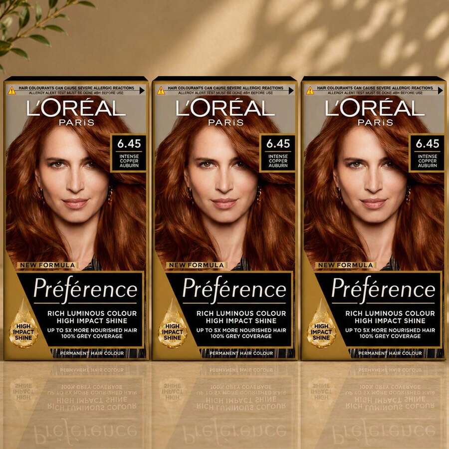 L'Oreal Paris Preference 6.45 Intense Copper Auburn Permanent Hair Dye - Pack Of 3 - Orange - View 1