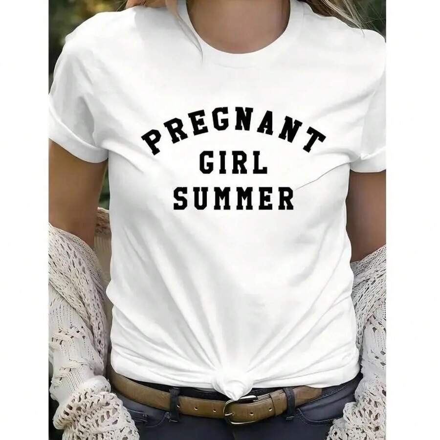 Summer Maternity T-Shirt – Cheeky Pregnancy Announcement T-Shirt For Expectant Moms, Adorable Mom Graphic Tee, Pregnancy Reveal Top, Gift For Mom-To-Be, Casual Cotton Summer T-Shirt, Baby Announcement Outfit, Perfect For Mom-To-Be Style - 白色 - 查看 1