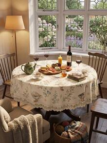 1 Peça Toalha de Mesa Oval Estilo Fazenda com Ganso, Capa de Mesa de Jantar com Estampa Floral de Pato Creme e Borda Recortada, Decoração Aconchegante de Cozinha - Multicolorido - Visão 14