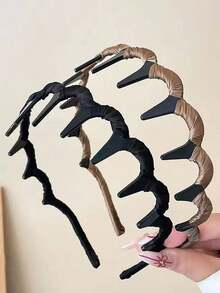 2 Peças Faixa de Cabelo Ondulada de Coroa Alta para Mulheres, Grampos de Cabelo Antiderrapantes para Uso Externo, Lavagem do Rosto, Fixação de Fios Rebeldes, Festival, Festa - Multicolorido - Visão 8