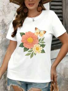 short sleevesCamiseta de mujer con estampado floral de mariposas. Tejido de calidad, corte holgado, estilo casual y transpirable.Leisure - Blanco - Ver 6