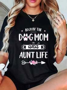 Camiseta Suave 100% Algodón con Estampado 'Rockin' The Dog Mom And Aunt Life' para el Día de la Madre, para Amantes de los Perros - Negro - Ver 1