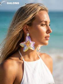 Pendientes florales grandes, pendientes hechos a mano con pétalos y estambres 3D, amarillo, perfectos para el verano, viajes, combinando con vestidos de playa - Multicolor - Ver 5