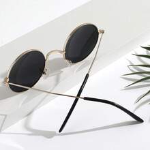 1 Stück runde Modebrillen, süßer Ozean-Sonnenuntergang-Stil Metallrahmen Modebrillen für Valentinstag, Sommer Strand Urlaub, Outdoor, Reise im Vintage-Stil mit Oversized rundem Rahmen für Ausgehmodus, Schulanfang - Gold - Übersicht 5