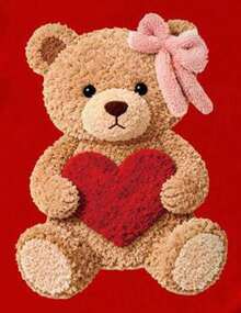 Camiseta de manga corta con cuello redondo y estampado de oso de peluche para el Día de San Valentín, diseño de corazones, adecuada para usar en el Día de San Valentín, estilo casual de verano DKJH-Vintage Street Style, camiseta unisex holgada de algodón con cuello redondo y manga corta, blusas para mujer. blusas.blusas casuales para dama.Impresión de osos cariñosos.Camiseta estampada Impresión de osos cariñosos. - Rojo - Ver 2