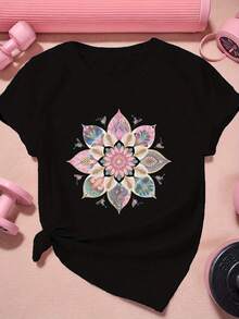 Women's Short-Sleeved Sports T-Shirt, Lightweight And Loose, Comfortable And Stylish, Suitable For Sports And Daily Life, With Floral Print, Casual Outfit For Everyday Wear. - 白色 - 查看 6