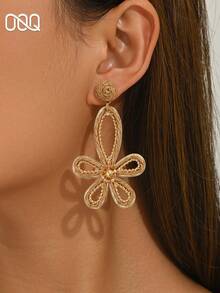 OOQ 1 Pasang Anting Bunga Berongga Rotan Buatan Tangan Minimalis Musim Panas, Anting Wanita Elegan, Modis, Manis, Segar, Serbaguna, dan Dapat Dipersonalisasi, Cocok untuk Pantai, Pesta, Pernikahan, Hadiah untuk Pengiring Pengantin (Anyaman Rotan Buatan Tangan, Bentuk dan Arah Acak) - Khaki - View 4