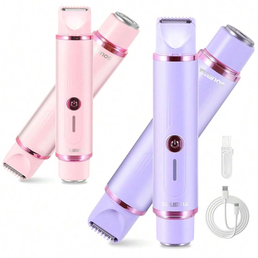 Hatteker 1件装二合一电动剃须刀,适用于女性,可剃腋毛、私处毛发、腿毛,双刀头私处剃毛脱毛器 - 查看 1