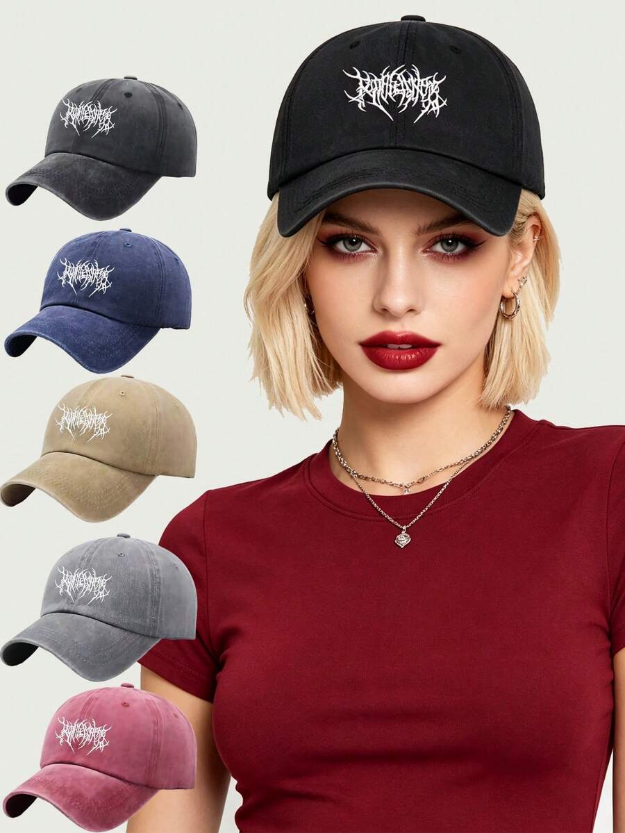 1Pc Unisex Washed Baseball Cap, Adjustable Outdoor Sun Protection Casual Hat,Suitable For Daily Matching For Spring, Autumn Travel, Beach, Y2k Style For Boys And Girls - Multicolor - View 1