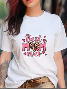 Tops de Verano Regalos para las Fiestas Estampado Floral de Corazones para el Día de la Madre.Camiseta de verano para mujer, blanca, de cuello redondo y manga corta, estilo casual.Nuevas llegadas: Ropa festiva para el Día de la Madre, transpirable y cómoda. - Blanco 3 - Ver 7