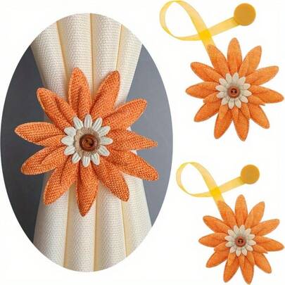 2 Orange Pointed Sunflower Curtain Straps, Non-Diamond Magnetic Curtain Fixtures, Creative Modern Minimalist And Cute Design, Suitable For Bedrooms, Living Rooms And Hotels