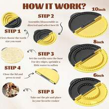 3-In-1 Tortilla Press, Removable 15.2–20.3–25.4cm , Quesadilla Maker, Sealer, Empanada Press, Yellow & Black - Default - View 3