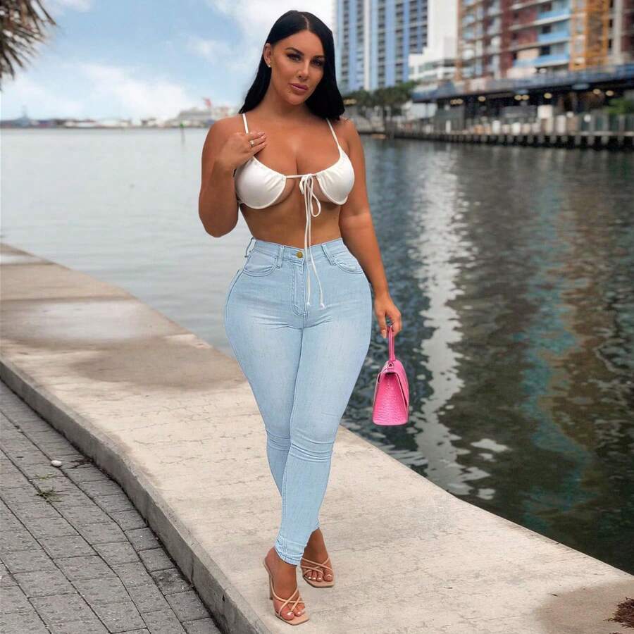 Casual Stretch Skinny Jeans - Light Blue - View 1