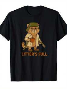 Essential Casual T-Shirt "Cat Overload" With Humorous Design For Men And Women - Funny Design With The Joke "Cat Overload", Casual Short Sleeve And Round Neck T-Shirt, Cat-Themed Top For Feline Lovers, Suitable For Daily Wear, For All Seasons, Made Of Soft Cotton For Everyday Use. - 黑色 - 查看 1