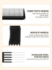 3 Pieces Pick Teasing Combs Hair Brush Set Includes Carbon Lift With Metal Prong, Three-Row Comb, The Curved Design Better Follows The Contours Of The Head, Rat Tail Comb Can Work With Your Hairdryer, Help You Section And Separate The Hair Quickly - Multicolor - View 8