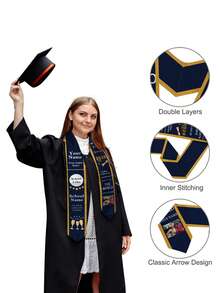 Custom Graduation Sash With Dean's List, School Logo, Photo, Personalized Name & Major, 2026 Honors Graduation With Gold Trim, Multi-Color Graduation Shawl As A Keepsake Gift - Multicolor - View 6