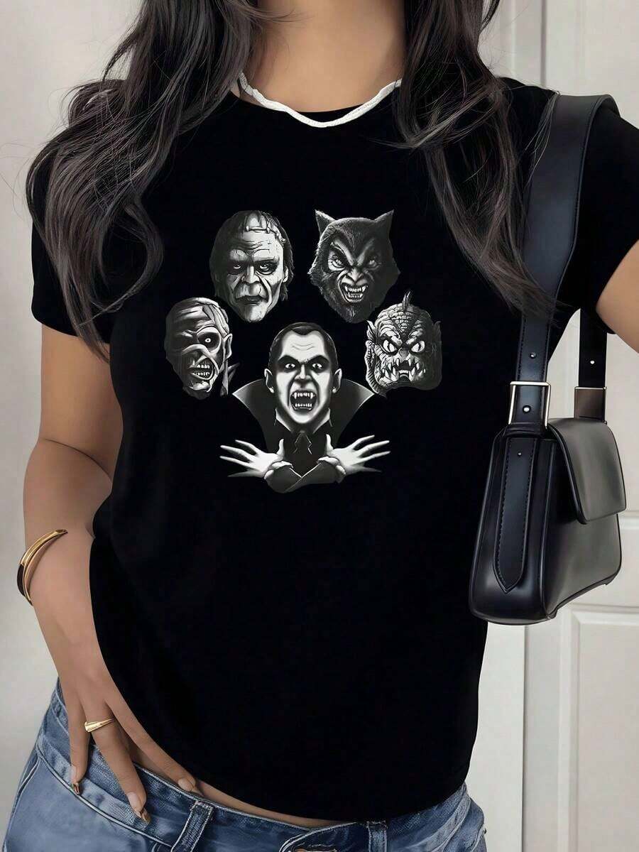 100% Cotton. Artistic Figure Showing Hands Crossed In An X Shape Symbolizing Strength And Unity With Contrasting Faces Representing Duality And Mystery. Women's 100% Cotton T-Shirt. Women's Simple Solid Color T-Shirt, Loose And Slim Fit Casual Short Sleeve - 黑色 - 查看 1