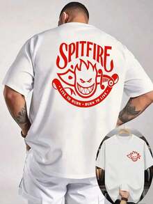 Cute Unisex Premium Casual T-Shirts - SPITFIRE Men's Graphic Tee - Bold "Burns For Life" Flame Design - Contrasting Black And Red - Breathable Everyday T-Shirt - Regular Fit Casual Tee For Parties And Outings - Bold Fire-Themed Clothing, PLUS SIZES, Clothing For Tall And Large Men, Clothing For Big And Tall Men, Tall And Large Men - 白色 - 查看 2