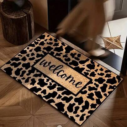 Cute Leopard Print Non-Slip Washable Doormat | Brown Animal Pattern Welcome Mat, Low-Pile Carpet Suitable For Entryway, Bathroom, Kitchen And Bedroom, Ideal For Winter Home Decor, Christmas Gift, Indoor And Outdoor Use, Perfect For Pet Owners And Home Decor Enthusiasts