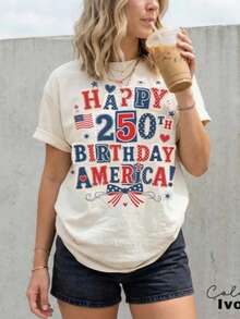 250th Anniversary American Flag T-Shirt - Heavyweight 250 Years Of Independence Celebration,4th Of Outfit - 杏色2 - 查看 1