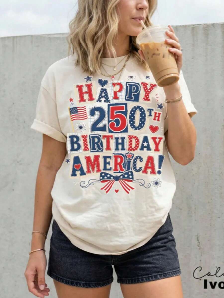 250th Anniversary American Flag T-Shirt - Heavyweight 250 Years Of Independence Celebration,4th Of Outfit - 杏色2 - 查看 1