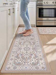DAJIANG 1 pieza Alfombra de cocina vintage estilo bohemio, con respaldo de goma antideslizante, alfombra de cocina lavable, alfombra de cocina gruesa, adecuada para pasillo, lavandería, decoración navideña - Multicolor - Ver 5