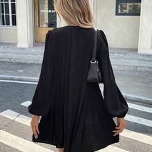 Vestido de manga larga a rayas, estilo francés, plisado, vestido negro de mujer de manga larga de temporada, ropa de mujer retro, elegante - Burdeos - Ver 3