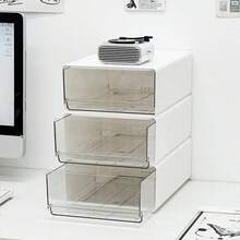 Caja de almacenamiento de escritorio estilo cajón minimalista, diseño apilable de múltiples compartimentos, adecuada para cosméticos, artículos de papelería y documentos de oficina, perfecta para dormitorios, tocadores y oficinas en casa, organizador de escritorio esencial para la vuelta a la escuela - Blanco - Ver 7