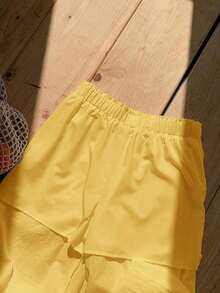 2 piezas de top de tirantes y pantalones de lino de verano para mujeres - Amarillo - Ver 9