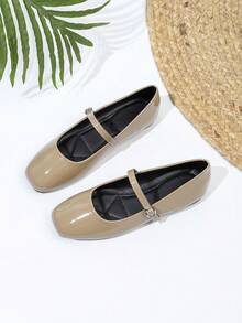 French Style Square Toe Mary Jane Shoes, Versatile Elegant Shoes For Women - Khaki - View 2