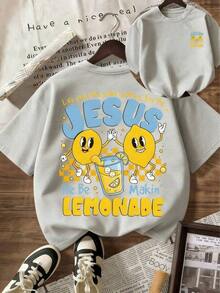 [% Cotton] TaggedThreads Jesus Lemonade T-Shirt, But My Jesus Is Making Lemonade, Women's Graphic Tee, Casual Short Sleeve Crew Neck T-Shirt, Comfortable Summer, Autumn And Winter Styles - Unisex Everyday Wear For Women And Men For Campus - 灰色 - 查看 8