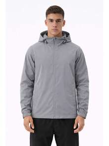 Men's Waterproof Windbreaker With Removable Hood, Sportswear For Gym Or Running - Light Grey - View 1