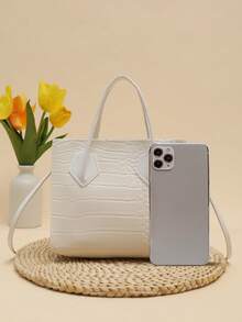 Bolso cruzado de estampado de cocodrilo, Friday - Blanco - Ver 4