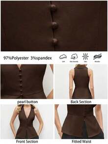 Blusa sin mangas de cuello blanco para mujer, de estilo urbano moderno y elegante, versátil para uso diario, con un toque retro de los 90.Adecuada para Navidad, Año Nuevo, San Valentín, fiestas, playa, graduación, moda, festivales, vacaciones, in - Marrón - Ver 7