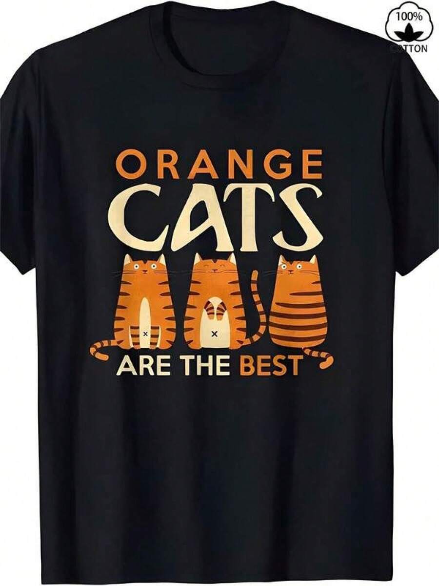 Camiseta negra informal de manga corta con cuello redondo para hombre,Camisetas Para Mujer Camiseta única y moderna con diseño de gatos naranjas que destacan su personalidad divertida perfecta para los amantes de los felinos ideal para un look y2k casual no te quedes sin la tuya los gatos naranjas son los mejores con esta camiseta resalta tu estilo y pasión por los animales - Negro - Ver 1