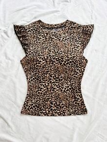 2 piezas Conjunto con Camiseta de Punto Blanco Acanalado con Volantes WYWH y Camiseta Sólida de Color Cereza, Estilo Bohemio, Boho, Floral Romántico, Vacaciones, Estilo Floral para Fiesta, Cita, Día de San Valentín, Pascua, Carnaval, Té de la Tarde - Multicolor 4 - Ver 4