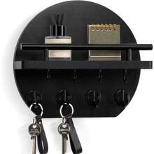 Wall Mounted Key Holder - Apartment Wall Decor With Shelf And 8 Key Hooks, Round Wooden Key Rack, Home Decoration - 5 Hooks - View 2