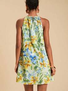 Vestido corto holgado con hombros al descubierto y estampado tejido para mujeres para vacaciones - Multicolor 2 - Ver 2