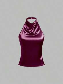 Camiseta sin espalda con tirantes de amarre, diseño minimalista sin mangas para el verano - Rojo violeta - Ver 7