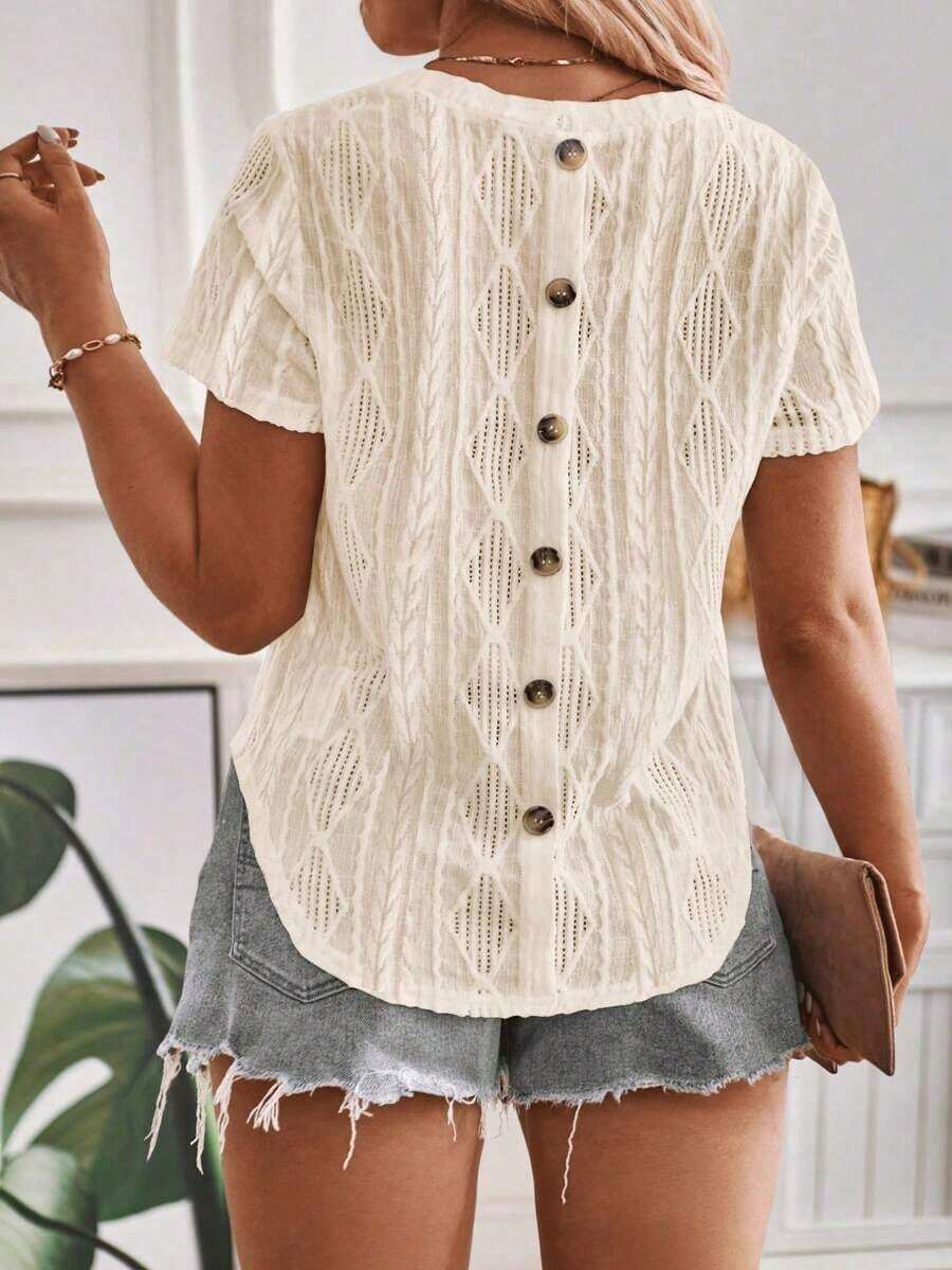 Selamara Camiseta casual versátil de talla grande para mujer con decoración de botones en la espalda, nueva para primavera/verano - Albaricoque - Ver 1