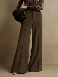 Pantalones de traje acampanados de cintura alta elegantes, estilo urbano chic, atuendo de Año Nuevo - Café integral - Ver 6