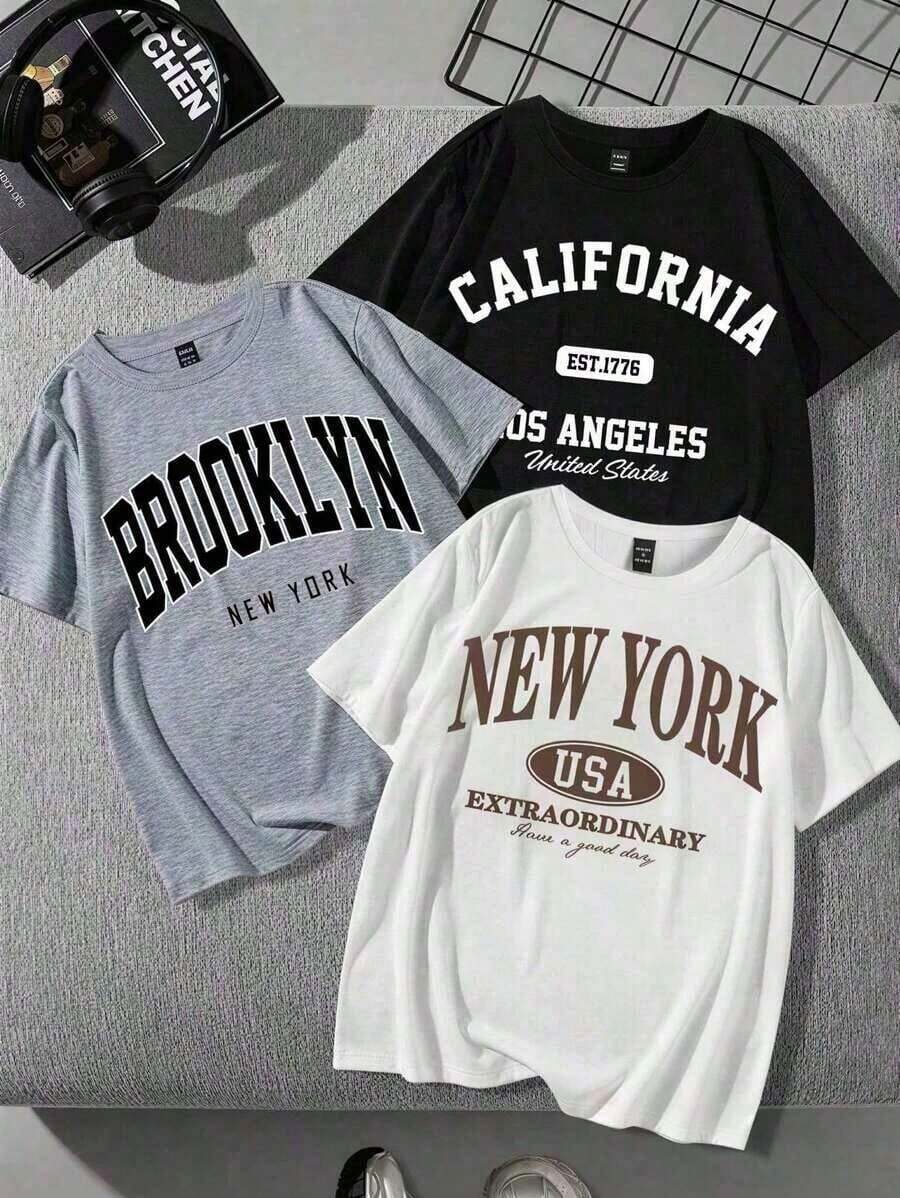 Camiseta de manga corta con cuello redondo para mujer, no es un conjunto de 3 piezas, 100% algodón puro, camiseta gruesa en blanco y negro, estampado moderno con letras, mangas cortas, nueva para primavera, verano y otoño, transpirable y cómoda, sencilla y versátil, estilo urbano, con eslogan personalizado. - Blanco - Ver 1