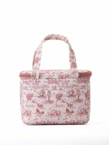 1pc Pink Ru Yi Print Insulated Lunch Bag, Portable Bento Bag For Office Workers , Lunch Bag For Women Work - Multicolor - View 3