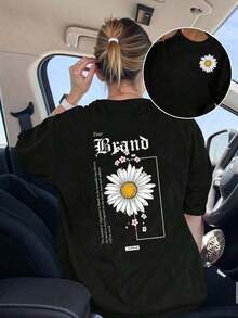 Under The RadarCamiseta de manga corta para mujer con estampado floral de margaritas blancas estilo gótico en la parte delantera y trasera, holgada, casual, transpirable, de cuello redondo, versátil para el uso diario, adecuada para salidas urbanas, estilo callejero mexicano. Camiseta unisex de algodón holgada de manga corta y cuello redondo estilo vintage urbano - Negro - Ver 7