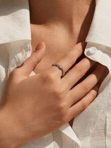 MODIAN Anillos apilables con cuentas de plata de ley 925 con accesorios de joyería fina de moda con moissanita de color D para mujeres - Plateado - Ver 2