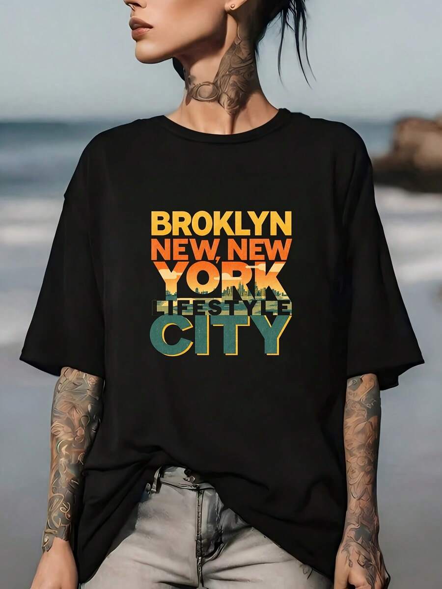 Camiseta de Moda Freestyle de Brooklyn, Nueva York, para la Familia | 180G Ultra-Suave | Regalo perfecto para una parrillada de verano en el Día de los Caídos. - Negro - Ver 1